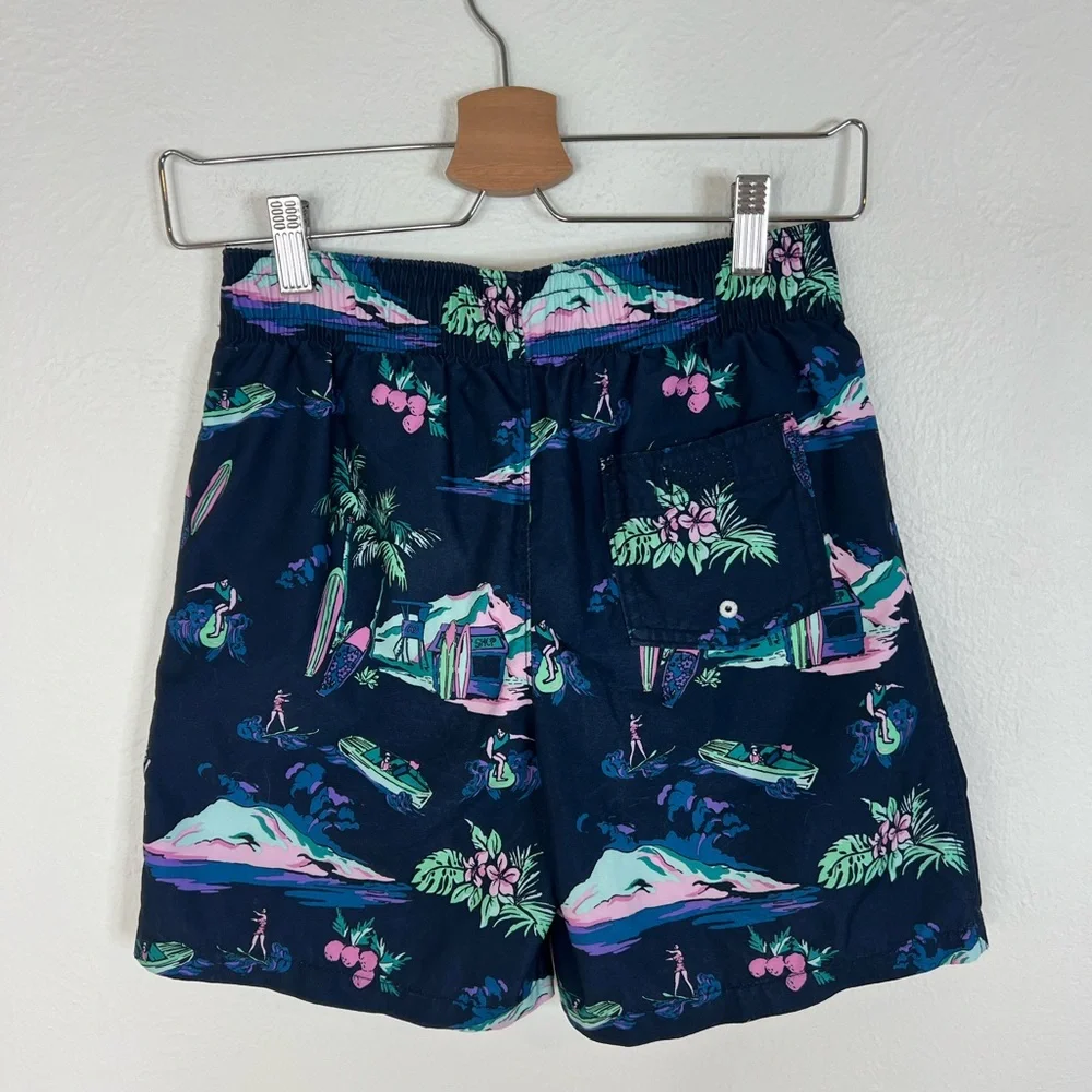 Abercrombie Kids Swim Trunks Navy Tropical Print Elastic Waist Lined Size 11/12